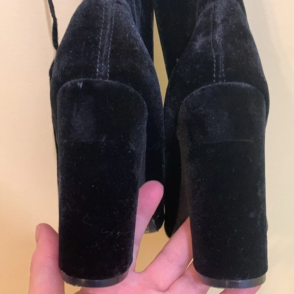 JustFab Thigh High Black Leona Lace Up Zipper Velvet Heeled Boots 5.5 US / 36 EU